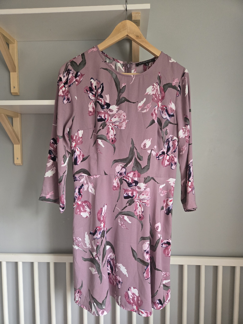 Dynamite Mauve Pink Floral Long Sleeve Fit-and-Flare Dress
